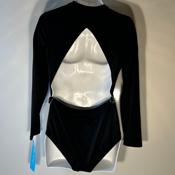 Fit 4 U NWT SZ16 Black Swimsuit Open Back Long Sleeve Beach Swim Resort Vacation - Picture 4 of 5